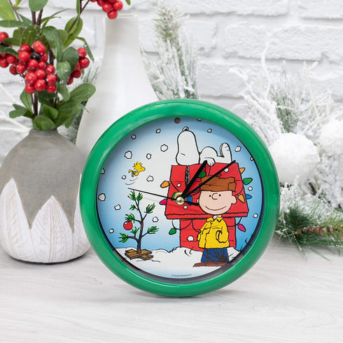 Mark Feldstein & Associates Peanuts Dog House Plays Carols Snowy Blue 8 x 8 Christmas Wall Clock