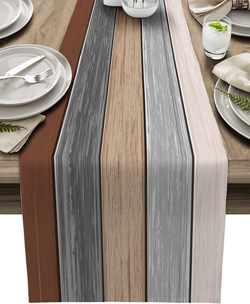 ZEREAA Farmhouse Table Runner - Brown Wood Plank Texture Burlap Table Runner 108 Inches Long for Dining Room, Kitchen, Wedding, Party Table Decor, 13" x 108"