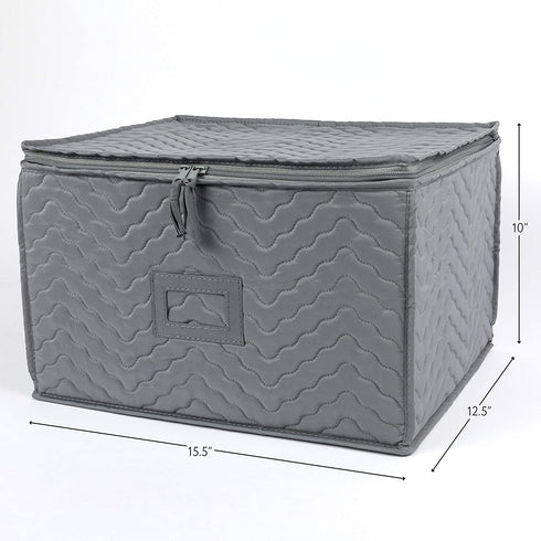 LotFancy Stemware Storage Container - Deluxe Quilted Storage Case with Dividers for 12 - Wine Glasses, Champagne Flutes, Glassware, Drinkware Storage Chest, 15.5?x12.5?x 10?, Gray