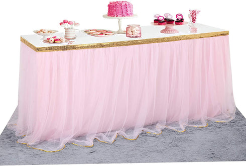 Pink Tulle Table Skirt Tutu Table Skirts for Rectangle Tables 6ft Baby Shower Girl Unicorn Party Wedding Princess Birthday