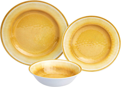 Amazon Basics 12-Piece Melamine Dinnerware Set - Service for 4, Yellow Crackle Glaze