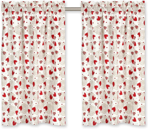 Cackleberry Home Hearts & Lace Cafe Curtains 28 Inches W x 30 Inches L, Set of 2