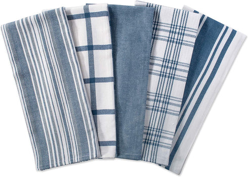 DII Assorted Woven, Kitchen Dishtowel Set, 18x28, Stone Blue, 5 Piece