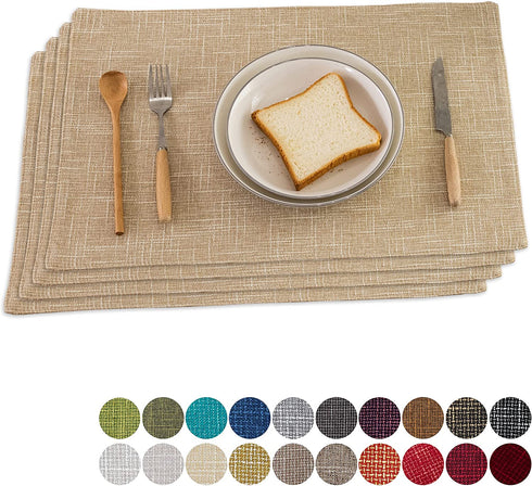 Kevin Textile Burlap Linen Placemats Set of 4 Heat Resistant Dining Table Place Mats Washable Kitchen Table Mats, 13 x19 inches, Cream Beige