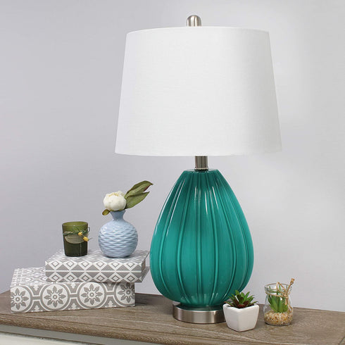 Elegant Designs LT3320-TEL Creased Fabric Shade Table Lamp, Teal/White