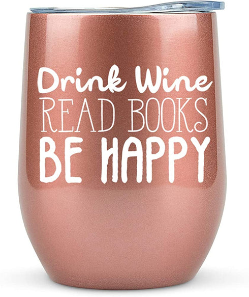 Book Lovers Gifts Women - 12 oz Wine Tumbler or Mug - Idea for Book Club, Librarians, Bulk Readers, Literary, Glass, Bookworm, Reading