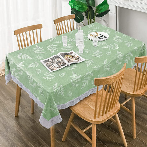JUCFHY Vinyl Tablecloth with Flannel Backing,Vinyl Tablecloths for Rectangle Tables,Green Plastic Table Cloth for Camping Dining Party,PVC Picnic Table Cover(Green Fern,52x72 Inch)