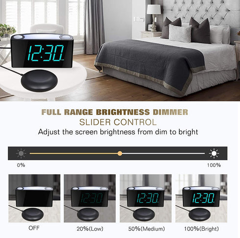 Extra Loud Alarm Clock with Bed Shaker, Vibrating Alarm Clock for Heavy Sleepers Deaf Hearing Impaired, 7" Large Display, Dual USB Charger, 7 Color Night Light, Dimmer, Snooze & Battery Backup