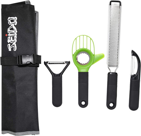 SEIDO Peelers Set Julienne Vegetable With Avocado Slicer, Lemon And Cheese Grater, and 2 Peeling Tools, Kitchen Accessories for Garnishes and Toppings, Stainless Steel