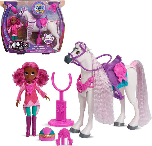 Just Play Winner's Stable Doll and Horse 11-Piece Set, 5-Inch Madison Articulated Small Doll & 7-Inch Huntley Articulated Horse, Kids Toys for Ages 3 Up, Basket Stuffers and Small Gifts