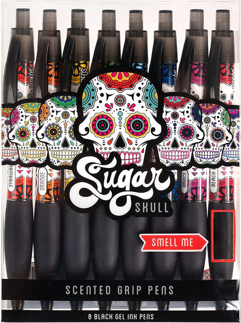 Sugar Skull Smens - Scented Pens, Black Ink, Medium Point - 8 Count