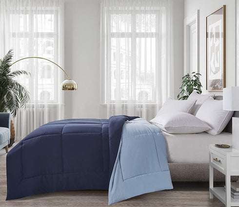 Blue Ridge Home Fashions Two-Tone Reversible Microfiber Down Alternative All Season Comforter-Hypoallergenic Polyester Fill, King, Navy/Light Blue