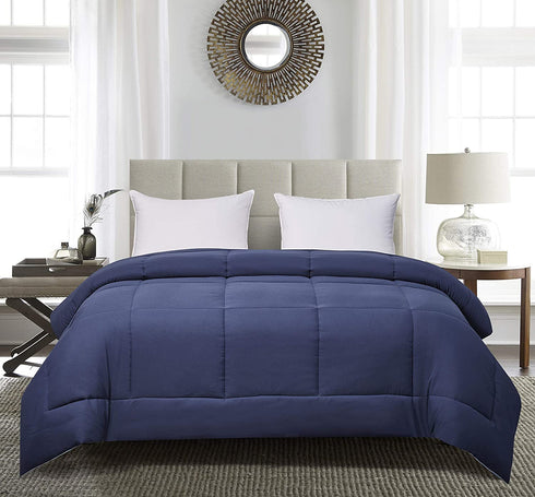 Blue Ridge Home Fashions Two-Tone Reversible Microfiber Down Alternative All Season Comforter-Hypoallergenic Polyester Fill, King, Navy/Light Blue
