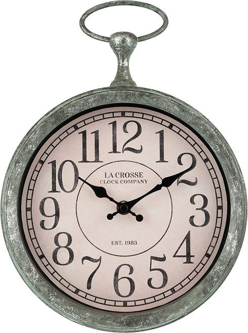La Crosse 404-3828 9 Inch Pocket Watch Quartz Wall Clock, Green