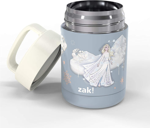 Zak Designs Kids' Vacuum Insulated Stainless Steel Food Jar with Carry Handle, Thermal Container for Travel Meals and Lunch On The Go, 12 oz, Elsa