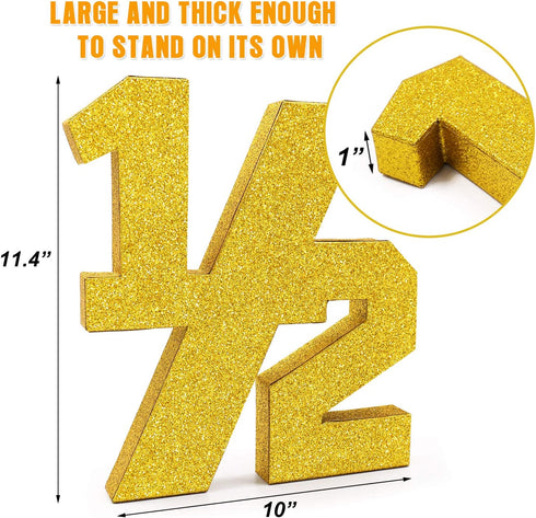 Half Number Sign 1/2 Baby Birthday Party Supplies Glitter Photo Props for 6 Months Birthday Party Decorations Paper Mache Freestanding Decorative Number Set