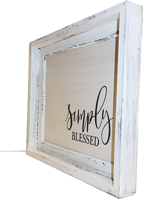 Parisloft Simply Blessed Wood Wall Framed Sign White Wood Wall Decor 12x10 inch