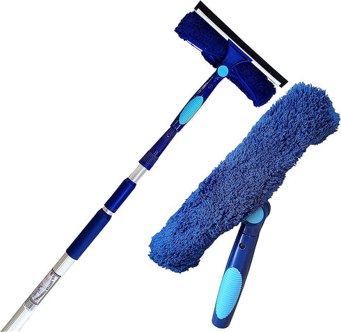 Bring It On Cleaner 5-12 Foot Extension Pole Plus Squeegee & Window Washer Telescopic Pole for Window Cleaning Extension Pole for Cleaning Windows