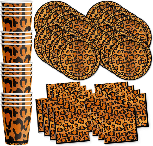 Leopard Print Birthday Party Supplies Set Plates Napkins Cups Tableware Kit for 16