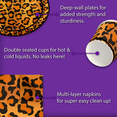 Leopard Print Birthday Party Supplies Set Plates Napkins Cups Tableware Kit for 16