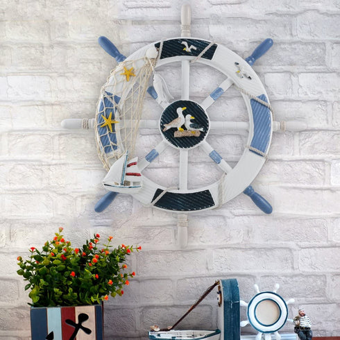 WINOMO 18-Inch Wheel Wall Decor Nautical Decor Nautical Boat Steering Wheel