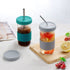 2 Pack 22 oz Reusable Smoothie Cups Boba Tea Cups, Wide Mouth Mason Jar Lids with Straw Hole, Including 4pcs Stainless Steel Straws and 2pcs Cleaning Brushes