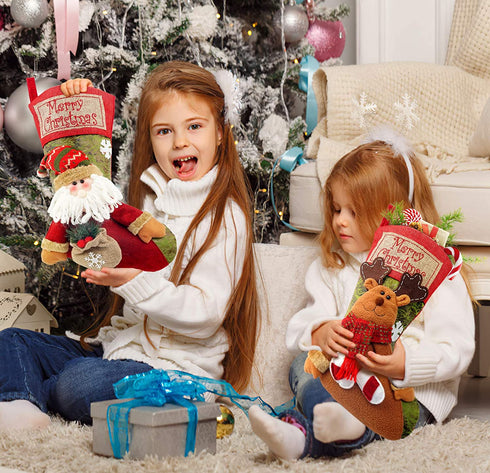 COOLWUFAN Christmas Stockings, 3 Pack 19" Personalized Xmas Stockings with 3D Snowflake Santa, Snowman, Reindeer for Family Holiday Christmas Party Decorations
