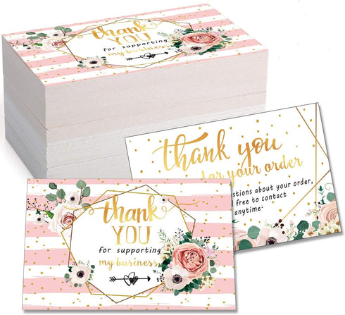 120 Mini Thank You for Your Order Business Cards Shopping Purchase Thanks Greeting Cards to Customer, Floral Design Appreciation Cards for Small Business Owners Sellers, 3.5 x 2 Inch