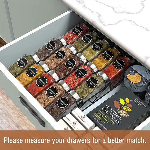 Housolution Spice Drawer Organizer, 2 Pack Expandable Metal Spice Rack Seasoning Organizer for Drawer, 3 Tier Slanted Spice Tray Storage Shelf for Kitchen, Black