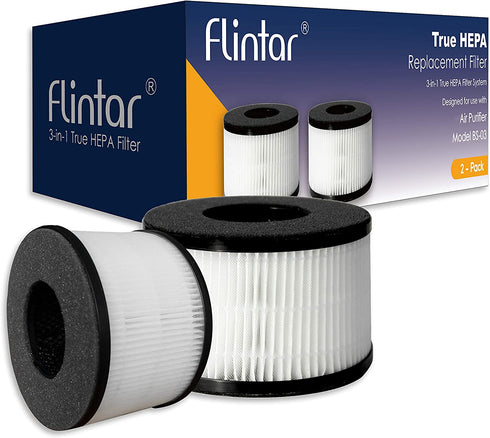 Flintar BS-03 3-in-1 H13 Grade True HEPA Replacement Filter, Compatible with PARTU BS-03 HEPA Air Purifier, 2-Pack