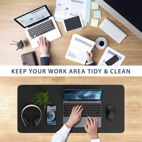 AFRITEE Desk Pad Protector Mat - Dual Side PU Leather Desk Mat Large Mouse Pad Waterproof Desk Organizers Office Home Table Decor Gaming Writing Mat Smooth (Black/Black, 35.4" x 17")