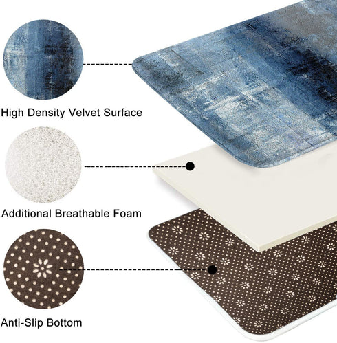 ArtSocket Bathroom Rugs and Mats Sets 3 Piece,Bathroom Rugs Non Slip, Blue Abstract Painting Gray Absorbent Microfiber Memory Foam Bath Mat Machine Washable Bathroom Floor Mats
