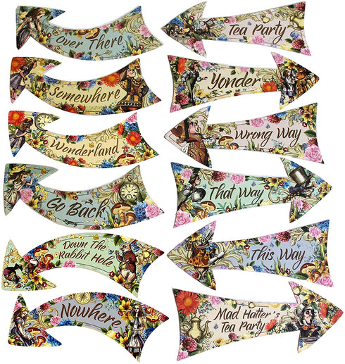Alice in Wonderland Party Vintage Style Arrow Signs/Mad Hatters Tea Party Props Pack of 12 Signs