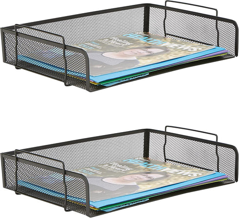 Mind Reader Desk Document Organizer 2 Piece Stackable Tray, Black, 2 Count