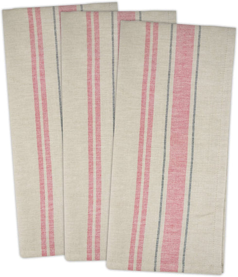 DII Cotton Oversized French Stripe Dish Towels, 20 x 30 Set of 3, Monogrammable Country Farmhouse Flour Sack Tea Towels Red