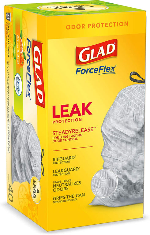Glad® ForceFlex Tall Kitchen Drawstring Trash Bags, Citrus & Zest, 13 Gal, 40 Ct (Package May vary)