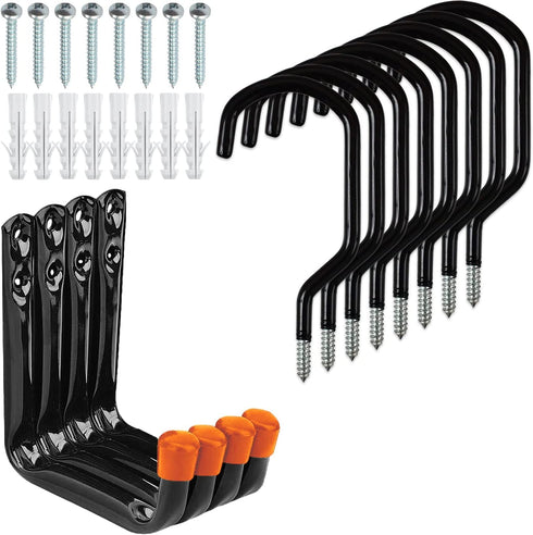 Etoolia 12 Pack Heavy Duty Garage Storage Utility Hooks - Bike Hooks for Garage Wall and Ceiling - Garage Hooks for Hanging Bicycle, Ladder, Hose, Cords, and Garden Tools (8X Screw-in + 4X J Hooks)