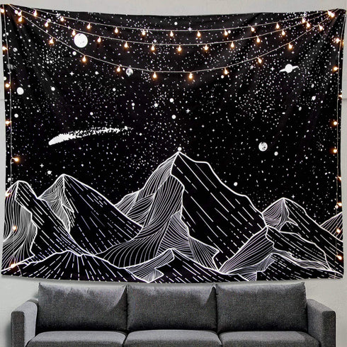 Zussun Mountain Moon Tapestry Wall Hanging Stars Black and White Art Tapestry Home Decor (60" x 60")