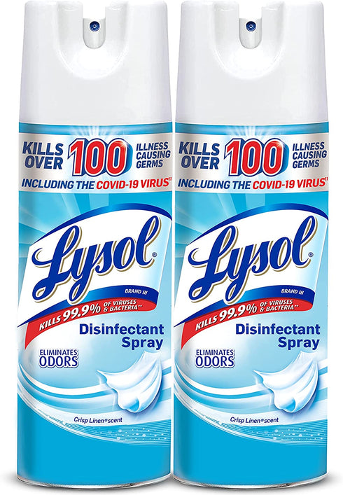 Lysol Disinfectant Spray, Sanitizing and Antibacterial Spray, For Disinfecting and Deodorizing, Crisp Linen, 2 Count, 12.5 fl oz each