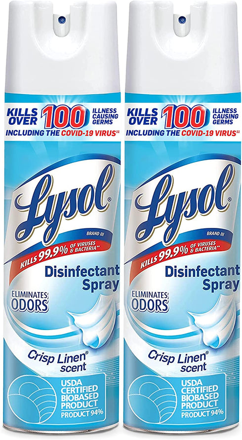 Lysol Disinfectant Spray, Sanitizing and Antibacterial Spray, For Disinfecting and Deodorizing, Crisp Linen, 2 Count, 19 fl oz each