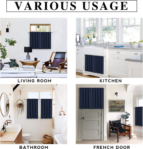 RYB HOME Blackout Curtains Small Window Decor Light Block Thermal Insulated Drapes for Bedroom Kitchen Cabinet Basement RV Curtains, W 42 x L 36 inch, Navy Blue, 2 Panels