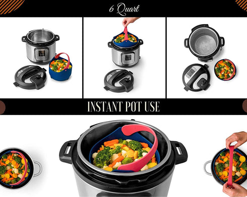 Skoo Silicone Vegetable Steamer Basket for Stove Top, 6 Qt Instant Pot, Ninja Foodi, Other Pressure Cookers - Instant Pot Accessories - For Steaming Food and Perfect Steamed Veggies