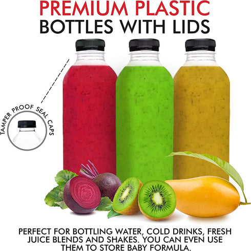 16 Oz Plastic Bottles with Caps, Reusable Bottles for Juicing, Smoothie Bottles with Lids, Plastic Bottles for Drinks, Juice Bottles 16oz 12 Count