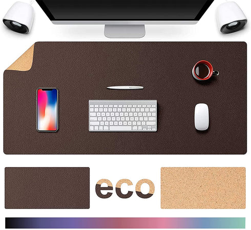 TESOBI Large Natural Cork & Leather Desk Pad, Double-Sided Desk Protector, Smooth Surface Mouse Pad, Waterproof Desk Mat for Office/Home/Gaming (36" x 17" Coffee)