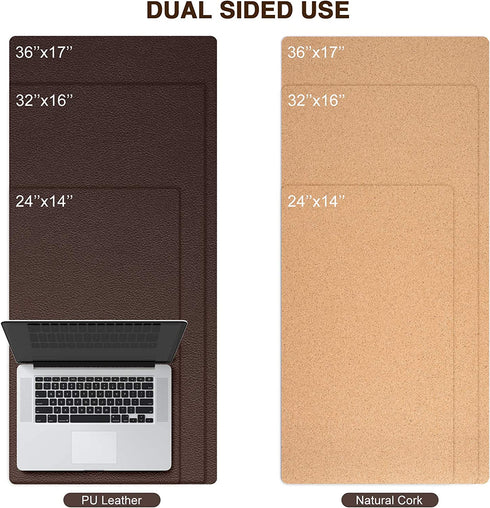 TESOBI Large Natural Cork & Leather Desk Pad, Double-Sided Desk Protector, Smooth Surface Mouse Pad, Waterproof Desk Mat for Office/Home/Gaming (36" x 17" Coffee)