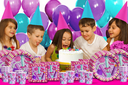 Girl Pixel Mining Birthday Party Supplies Set Plates Napkins Cups Tableware Kit for 16