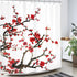 Homewelle Plum Shower Curtain Blossom Aesthetic Watercolor Floral 60Wx72L Inch Red Cherry Cute Traditional Weeping Flower Japanese Branch Ink Scenery Asian Waterproof Polyester Fabric Bathroom Bathtub