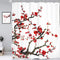 Homewelle Plum Shower Curtain Blossom Aesthetic Watercolor Floral 60Wx72L Inch Red Cherry Cute Traditional Weeping Flower Japanese Branch Ink Scenery Asian Waterproof Polyester Fabric Bathroom Bathtub