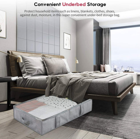 Onlyeasy Breathable Under Bed Storage Bags with 4 Reinforced Handles and Sturdy Side Wall, 2 Pack Eco-friendly Underbed Clothing Blankets Organizer with 2 Strong Zippers, Herringbone Grey, MXRUBBSS2P