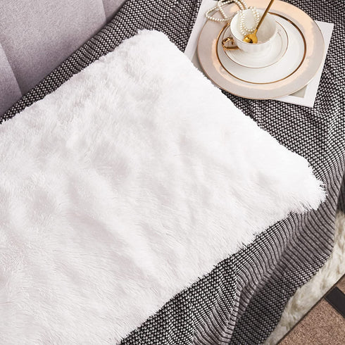 WERDIM Shaggy Fluffy Faux Fur Pillowcases 2 Pack Button Closure Velvet Pillow Shams Standard/Queen Size (White, 20 X 26 Inches)